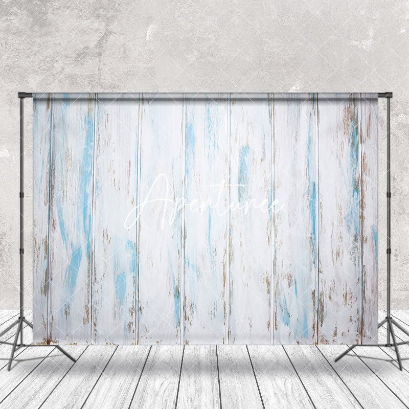 Aperturee - Retro White Blue Brown Vertical Stripe Wood Backdrop