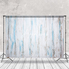 Aperturee - Retro White Blue Brown Vertical Stripe Wood Backdrop