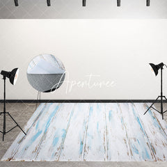 Aperturee - Retro White Blue Brown Vertical Stripe Wood Floor Mat