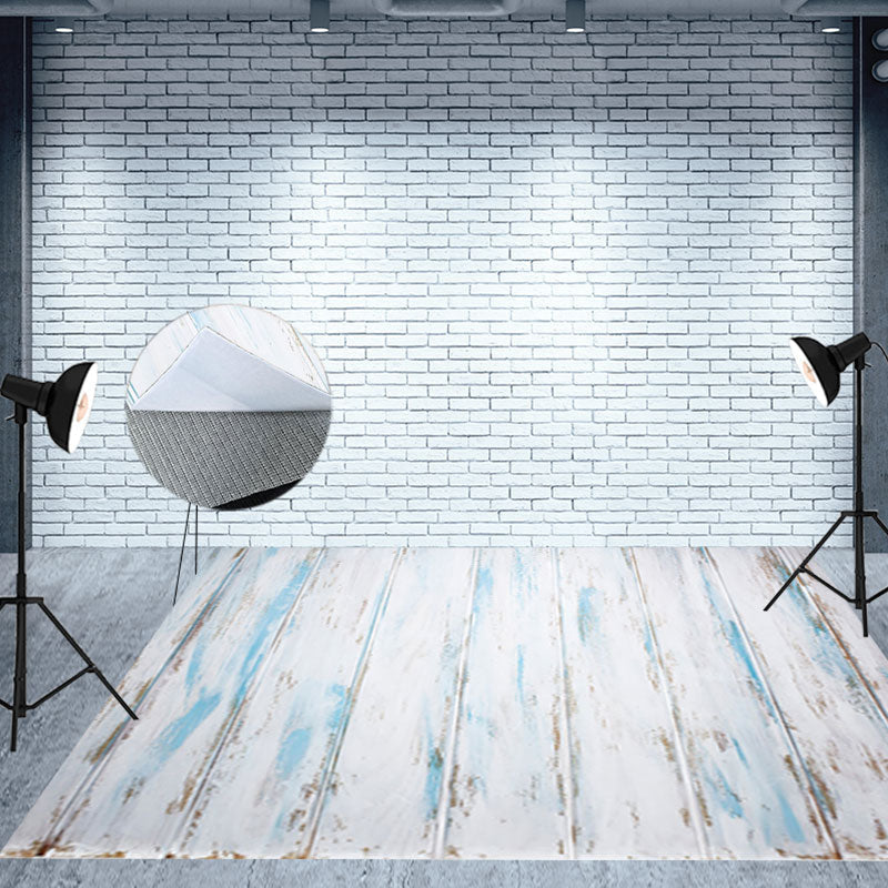 Aperturee - Retro White Blue Brown Vertical Stripe Wood Floor Mat