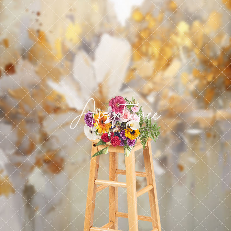 Aperturee - Retro White Gold Oil Painting Floral Photo Backdrop