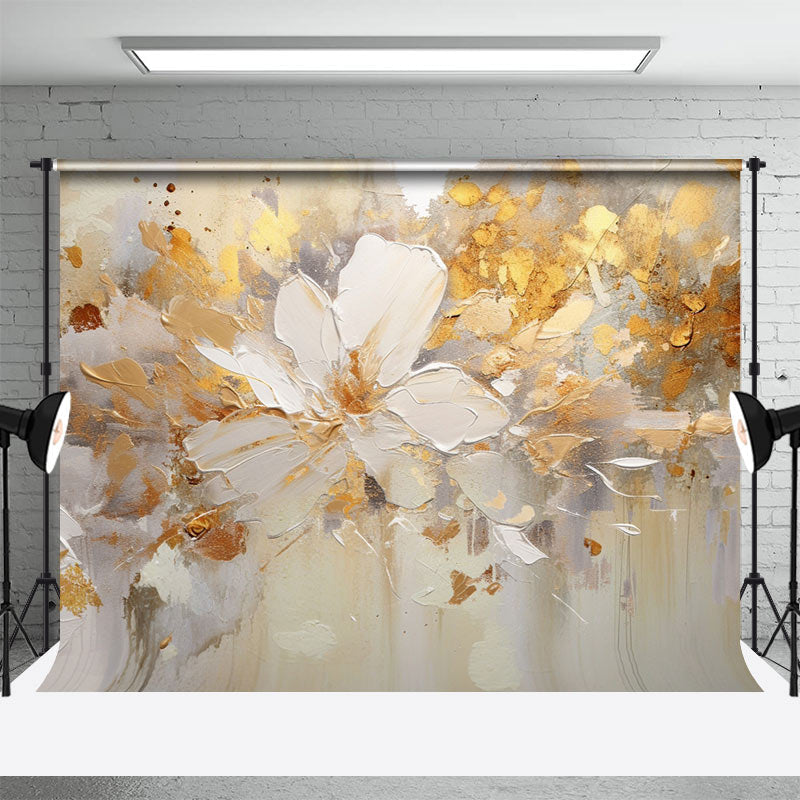 Aperturee - Retro White Gold Oil Painting Floral Photo Backdrop