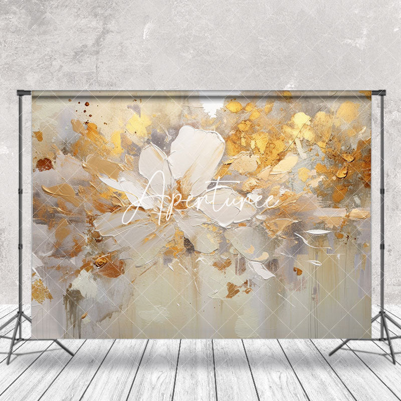 Aperturee - Retro White Gold Oil Painting Floral Photo Backdrop