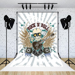 Aperturee - Retro White Grey Stripe Rock N Roll Music Backdrop