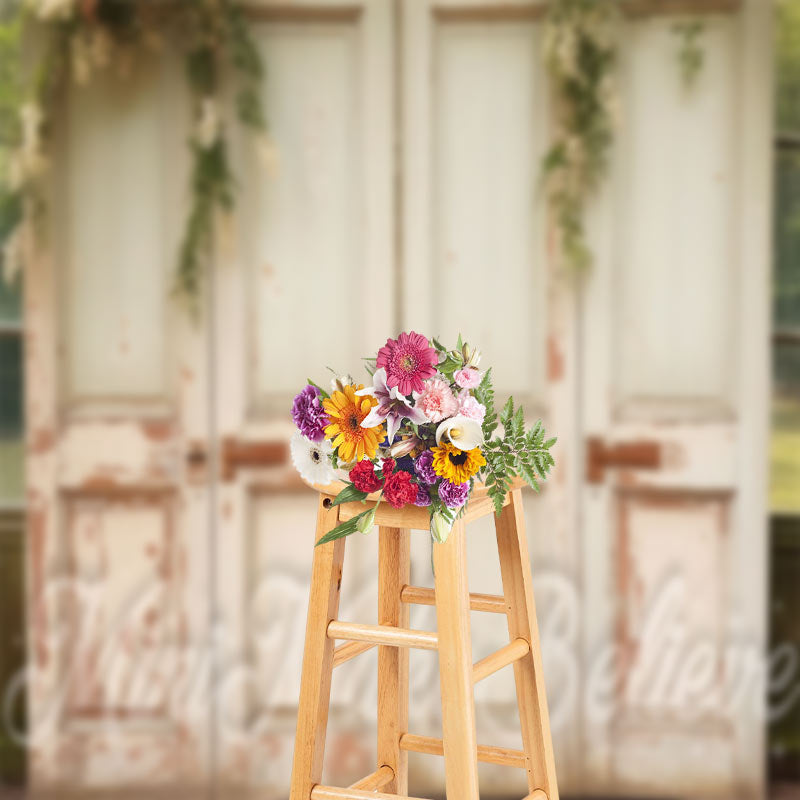 Aperturee - Retro White Old Rusty Wood Door Photography Backdrop