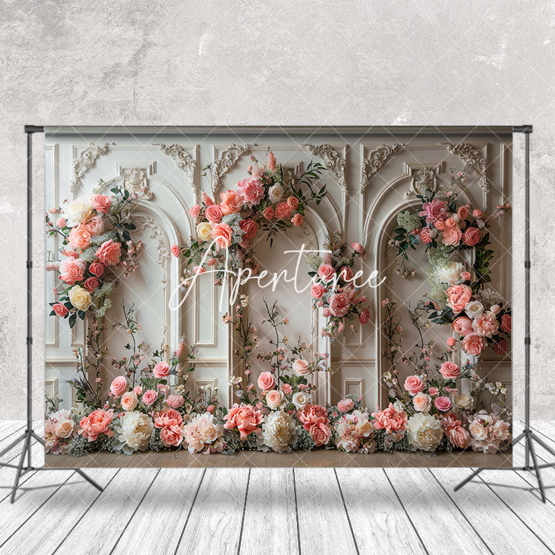 Aperturee - Retro White Wall Spring Floral Photography Backdrop