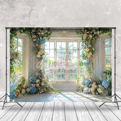 Aperturee - Retro White Window Colorful Floral Wedding Backdrop