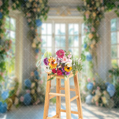 Aperturee - Retro White Window Colorful Floral Wedding Backdrop