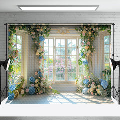 Aperturee - Retro White Window Colorful Floral Wedding Backdrop