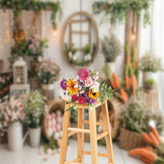 Aperturee - Retro White Wooden Wall Floral Easter Photo Backdrop