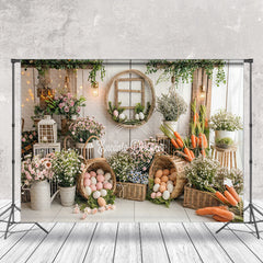 Aperturee - Retro White Wooden Wall Floral Easter Photo Backdrop