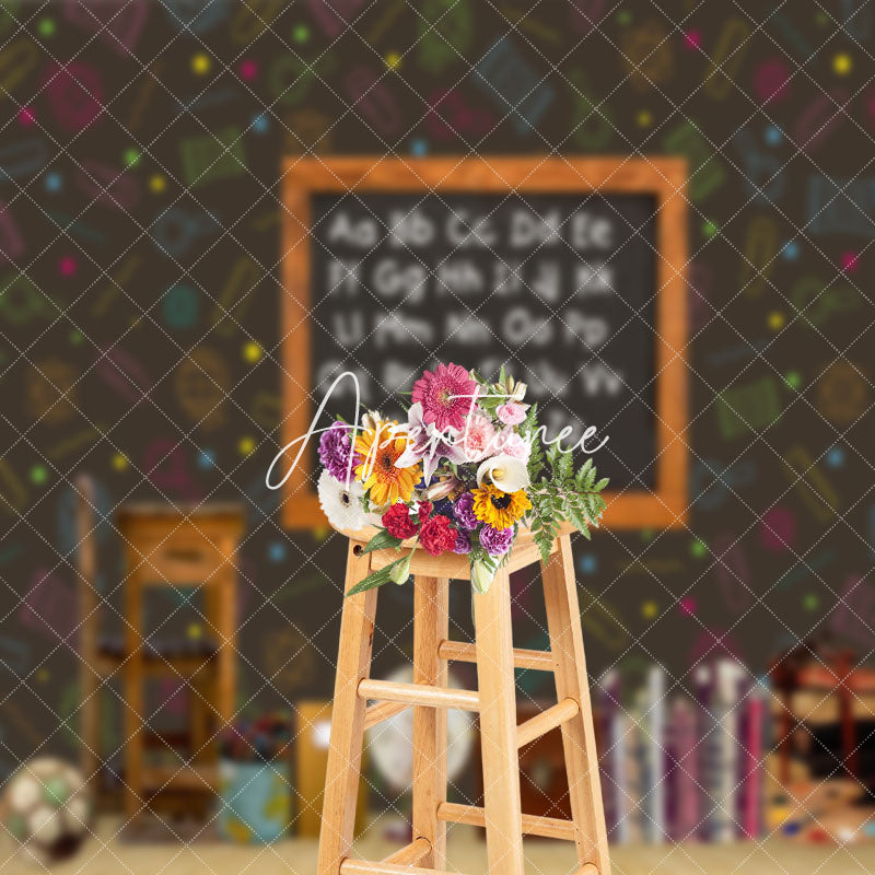 Aperturee - Retro Wood Blackboard Alphabet Cake Smash Backdrop