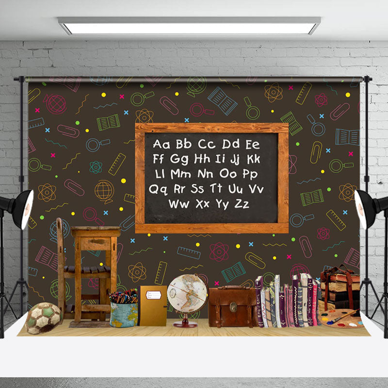 Aperturee - Retro Wood Blackboard Alphabet Cake Smash Backdrop