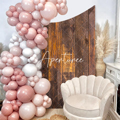 Aperturee - Retro Wood Grain Party Concave Oblique Arch Backdrop