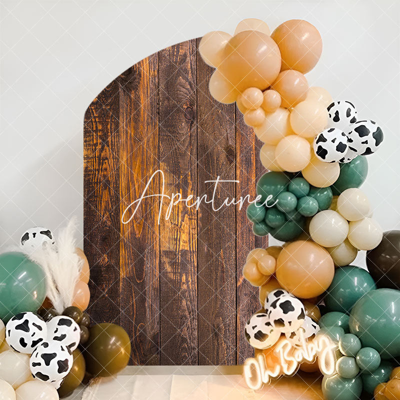 Aperturee - Retro Wood Grain Party Convex Oblique Arch Backdrop