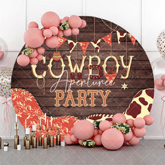 Aperturee - Retro Wooden Floral Cow Prints Cowboy Party Backdrop