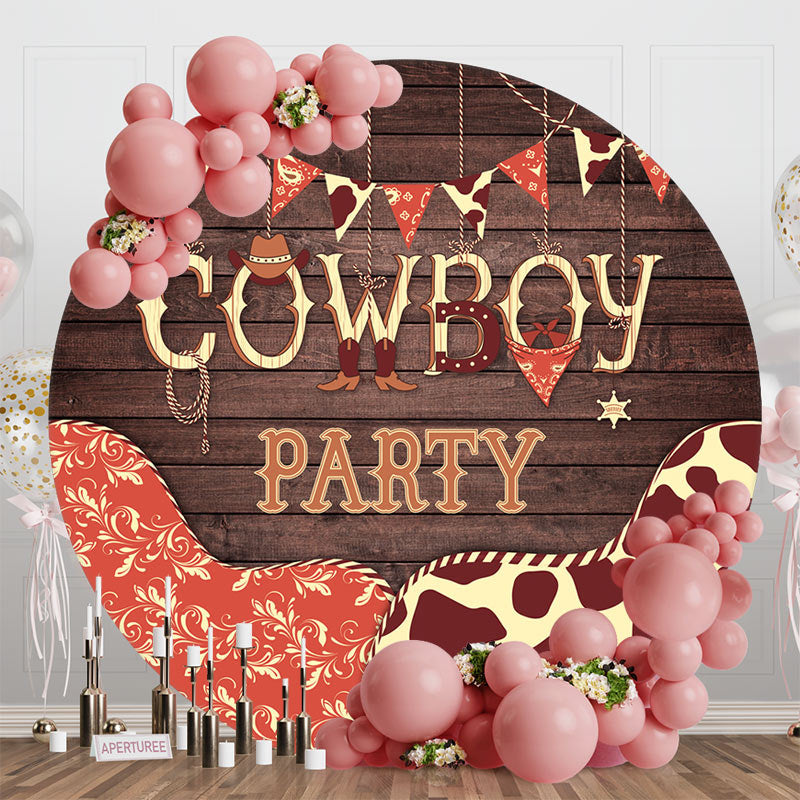 Aperturee - Retro Wooden Floral Cow Prints Cowboy Party Backdrop