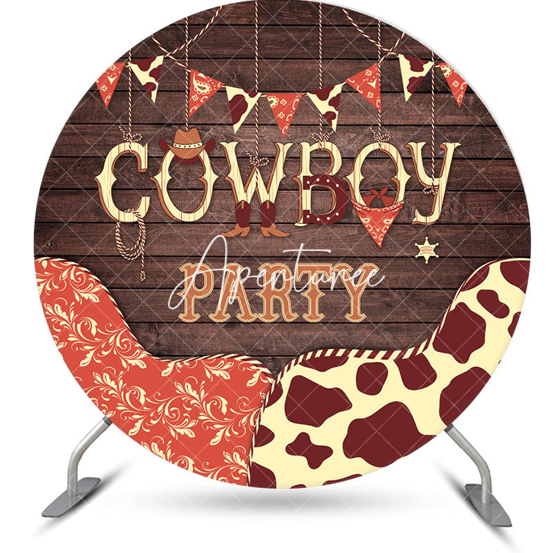 Aperturee - Retro Wooden Floral Cow Prints Cowboy Party Backdrop