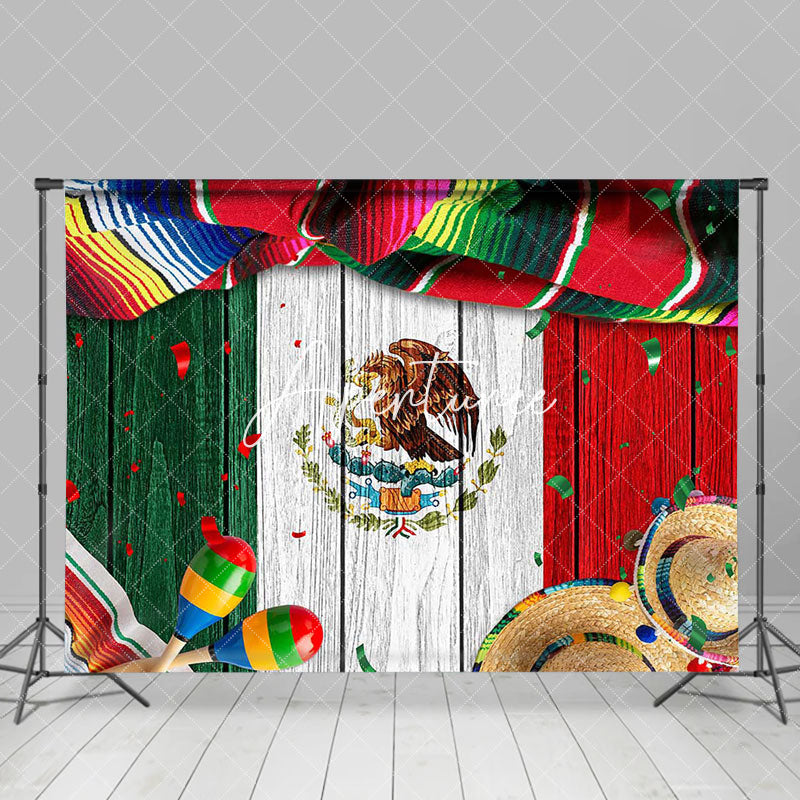 Aperturee - Retro Wooden Mexico Flag Hat Independencia Backdrop