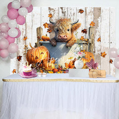 Aperturee - Retro Wooden Pumpkin Autumn Cow Baby Shower Backdrop