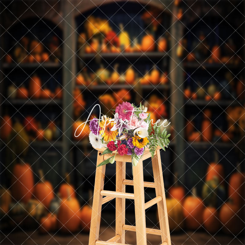 Aperturee - Retro Wooden Showcase Pumpkins Autumn Photo Backdrop