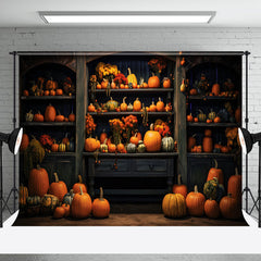 Aperturee - Retro Wooden Showcase Pumpkins Autumn Photo Backdrop