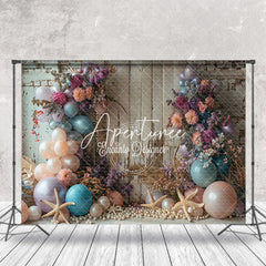 Aperturee - Retro Wooden Wall Balloon Floral Cake Smash Backdrop