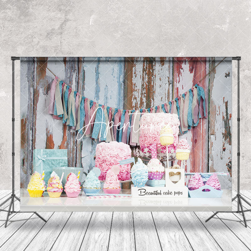 Aperturee - Retro Wooden Wall Desserts Gift Cake Smash Backdrop