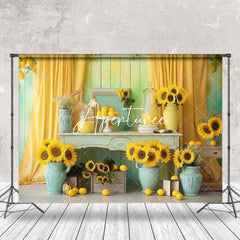 Aperturee - Retro Wooden Wall Sunflower Indoor Photo Backdrop