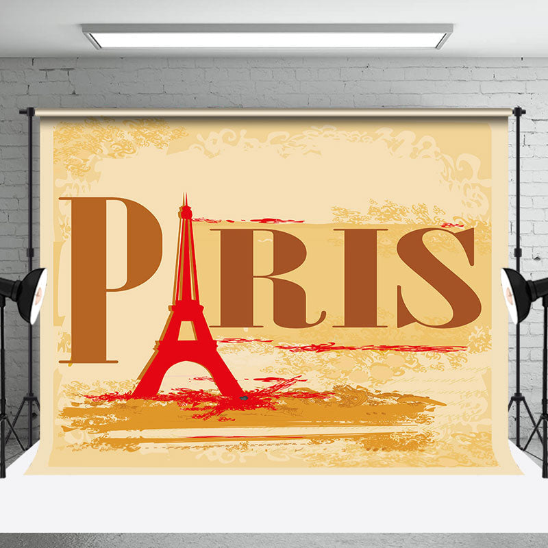 Aperturee - Retro Yellow Red Eiffel Tower Paris Party Backdrop