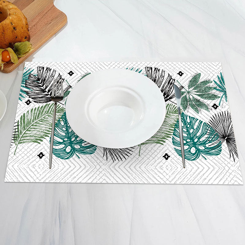 Aperturee - Rhombus Plaid Green Black Leaves Set Of 4 Placemats