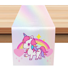 Aperturee - Rianbow Pink Cute Horse Heart Sky Star Table Runner