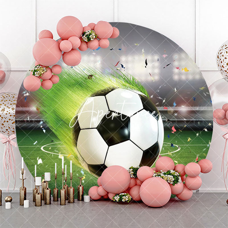 Aperturee - Ribbon Football Field Grass Circle Birthday Backdrop