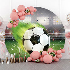 Aperturee - Ribbon Football Field Grass Circle Birthday Backdrop