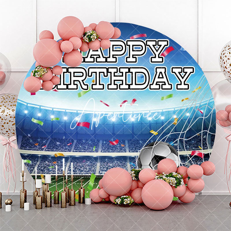 Aperturee - Ribbon Football Goal Stadium Round Birthday Backdrop