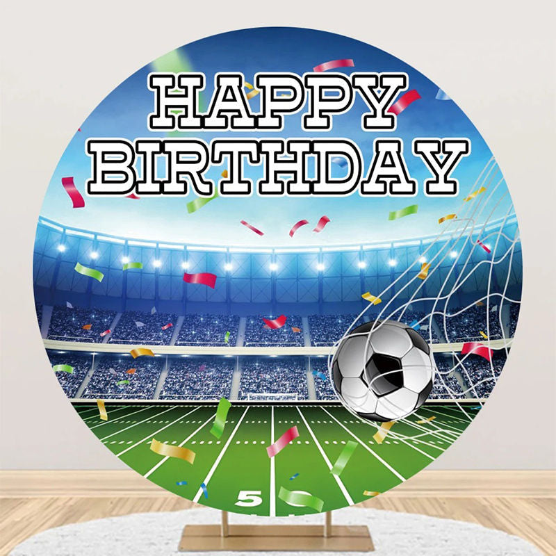 Aperturee - Ribbon Football Goal Stadium Round Birthday Backdrop