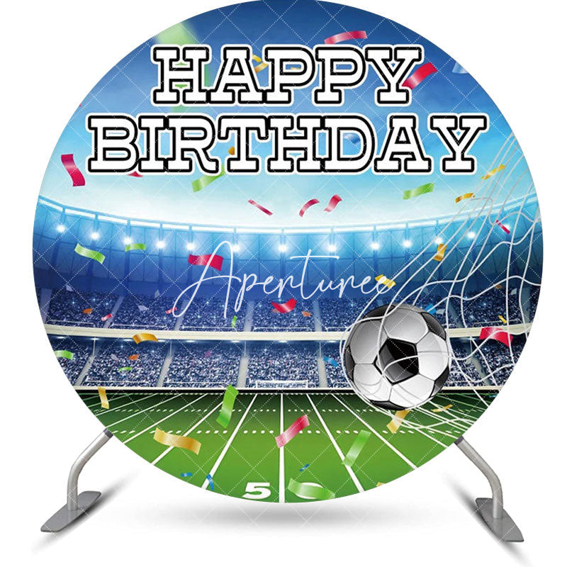 Aperturee - Ribbon Football Goal Stadium Round Birthday Backdrop