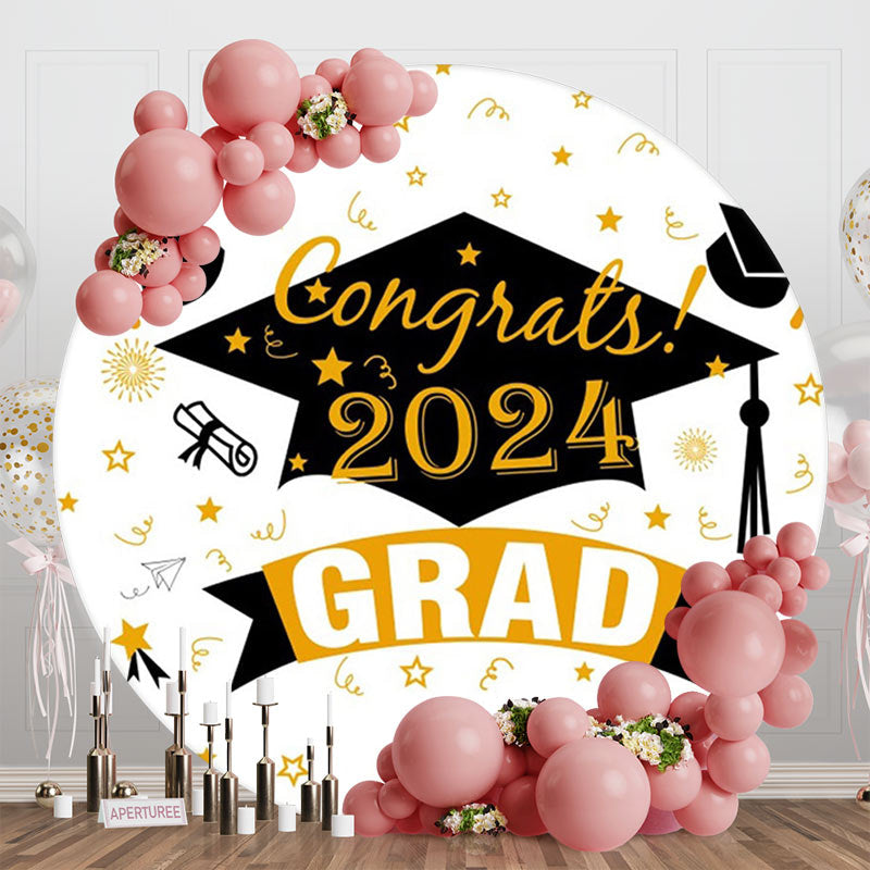 Aperturee - Ribbon Stars Bachelor Cap Circle Graduation Backdrop