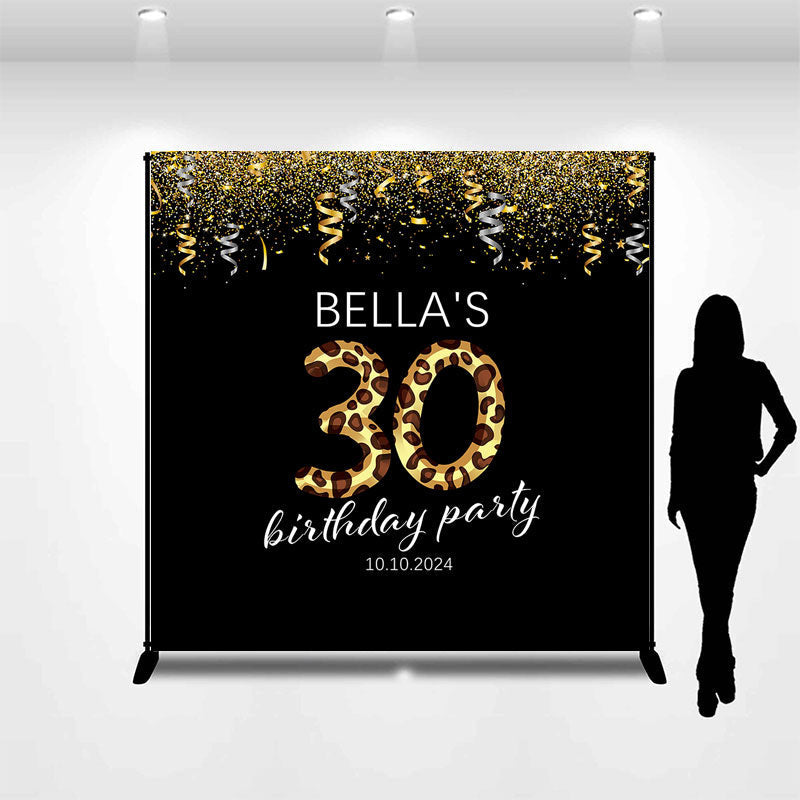 Aperturee - Ribbons Leopard Black Custom 30th Birthday Backdrop