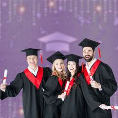 Aperturee - Ribbons Stars Glitter Purple Graduation Photo Backdrop