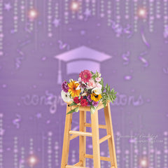 Aperturee - Ribbons Stars Glitter Purple Graduation Photo Backdrop