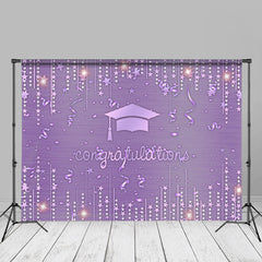 Aperturee - Ribbons Stars Glitter Purple Graduation Photo Backdrop