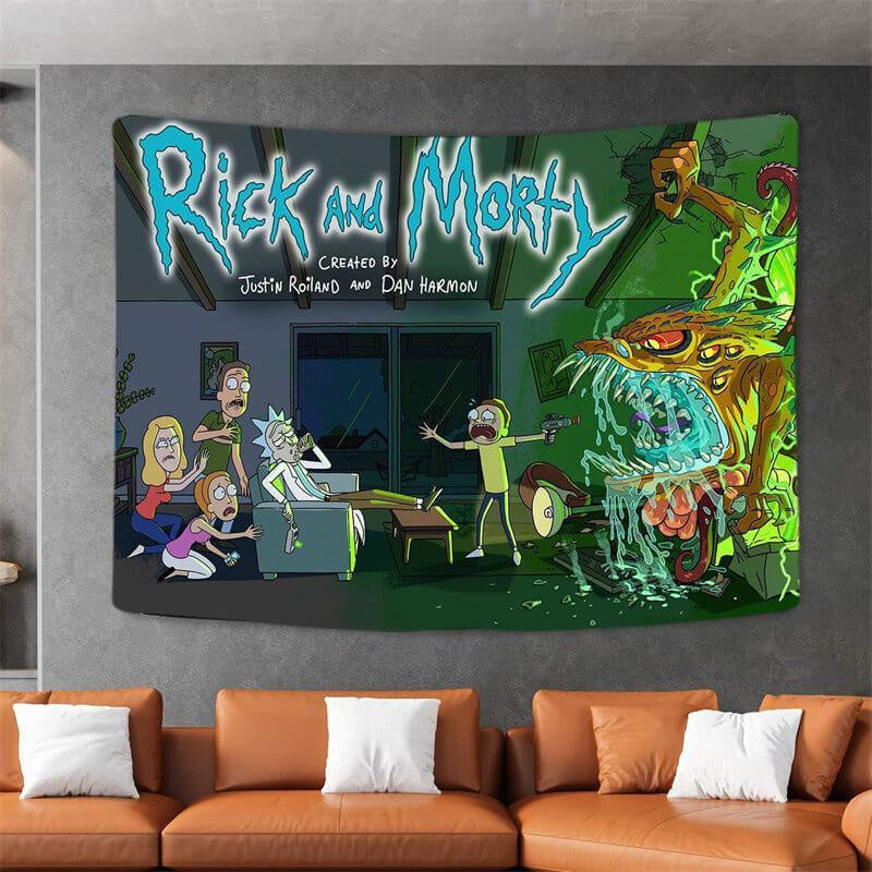 Aperturee Rick And Morty Funny Anime Still Life Wall Tapestry