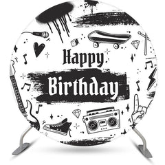 Aperturee - Rock And Roll Music Style Round Birthday Backdrop