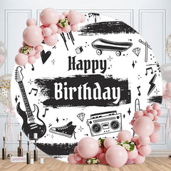 Aperturee - Rock And Roll Music Style Round Birthday Backdrop