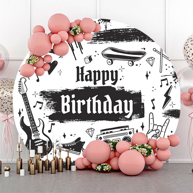 Aperturee - Rock And Roll Music Style Round Birthday Backdrop