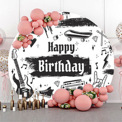 Aperturee - Rock And Roll Music Style Round Birthday Backdrop