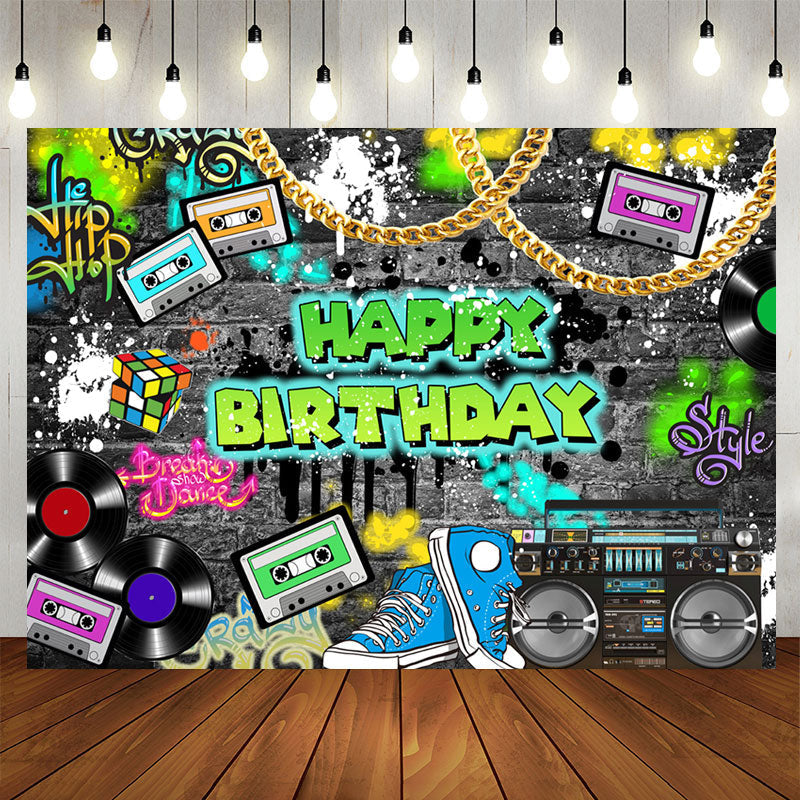 Aperturee - Rock Hip Hop Classic Happy Birthday Party Backdrop