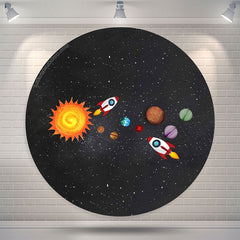 Aperturee Rocket And Universe Round Birthday Backdrop For Boy