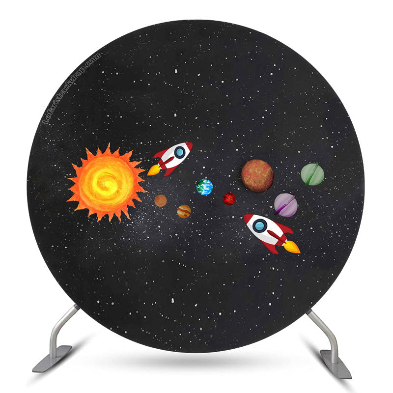 Aperturee Rocket And Universe Round Birthday Backdrop For Boy